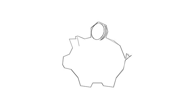 Minimalist continuous line drawing of a piggy bank isolated on white background.