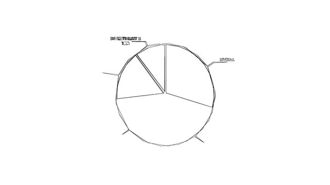 Hand drawn sketch of a simple circular pie chart with labels.
