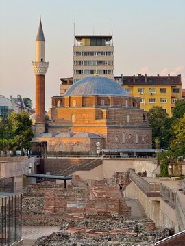 Banya Bashi Mosque with Serdika Ruins in Foreground, Sofia, Bulgaria