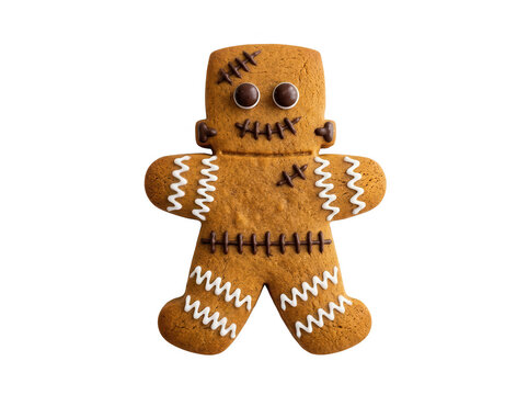 Gingerbread man cookie with scars isolated on transparent background