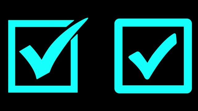 Cyan Check Mark Box Icon &ndash; Vector Approved and Success Symbol for Web and Interface Design motion graphics black background..