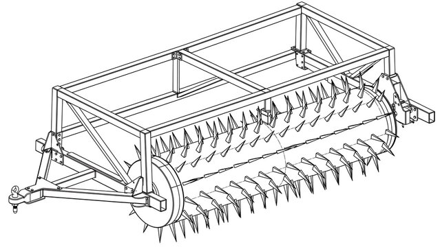 Agricultural seed drill machine white background.