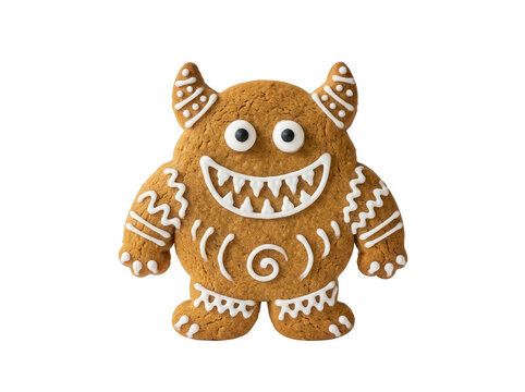 Gingerbread monster cookie isolated on transparent background