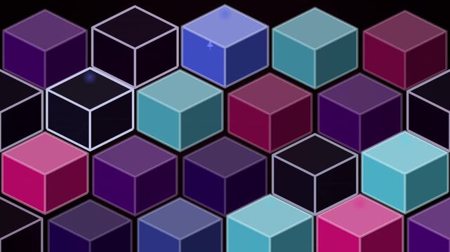 Colorful isometric cubes arranged in a modern technology background with a looping overlay effect