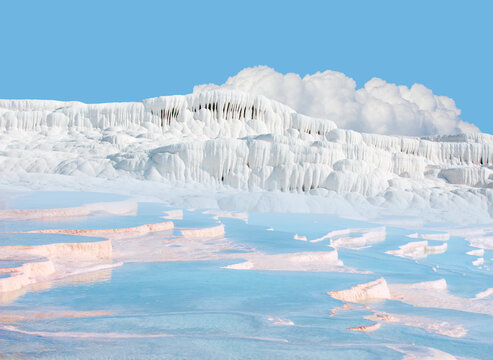 Natural travertine pools and terraces in Pamukkale. Cotton castle in southwestern Turkey - Pamukkale, Denizli