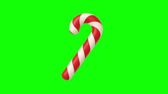 Christmas red and white candy cane. Xmas candycane accessories icon sign, isolated on green screen. Vector cartoon animation. Holiday, illustration idea, party and celebration symbol and decoration