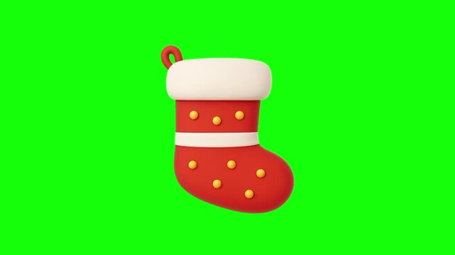 Christmas stocking sock ornamental. Xmas tree accessories icon sign, isolated on green screen. Vector cartoon animation. Holiday, illustration, party and celebration symbol. Decoration and ornaments