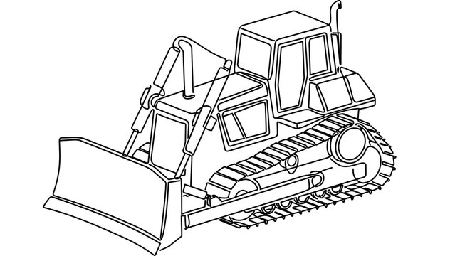 Bulldozer line art illustration white background.
