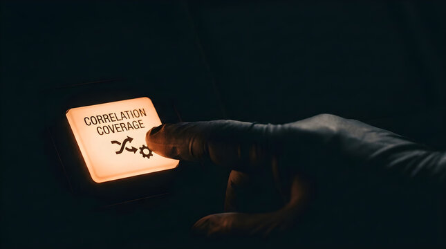 Gloved finger pressing a glowing button labeled correlation coverage