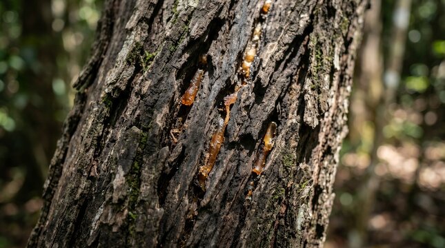 Macro shot focusing on the weathered organic fissures and amber highlighted grooves of an old tropical tree trunk palms texture palm tree trunk bark macro background weathered intricate