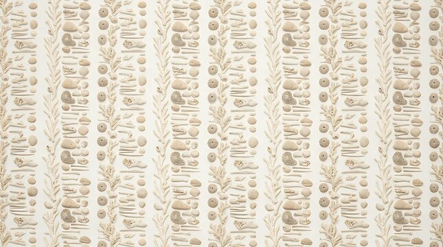 Endless Continuous Columns of Marine Exoskeleton Strands in Neutral Cream Tones - Understated Seaside Aesthetic for Fabric Application Ornamental Unbroken Sequence Featuring Perpendicular Strands of