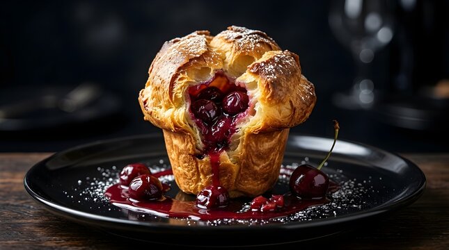 Freshly Baked Cherry Popover with Juicy Cherries