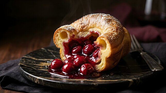 Freshly Baked Cherry Popover with Juicy Cherries