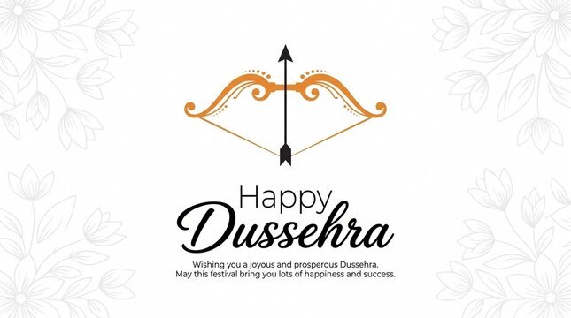 Happy Dussehra Minimalistic Vector Greeting with Stylized Bow and Arrow
