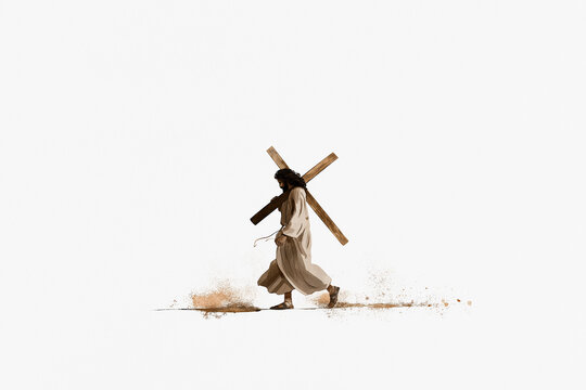 Watercolor of Jesus carrying the cross