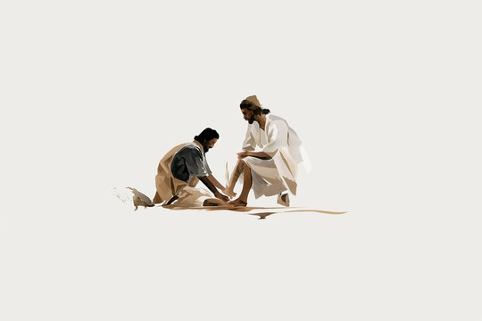 Watercolor of Jesus washing a disciple's feet