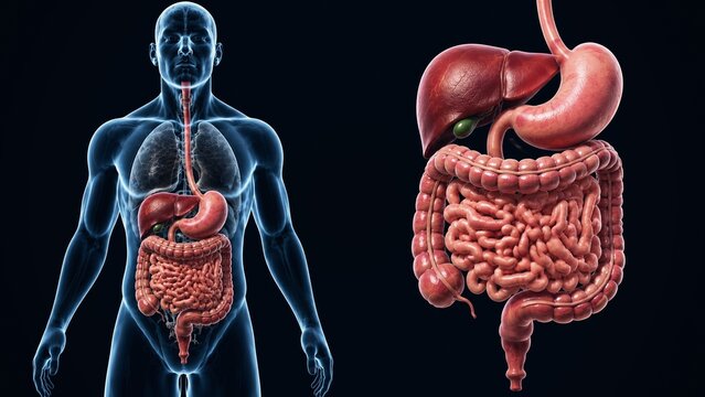 Human Digestive System and Intestinal Anatomy Healthcare Illustration