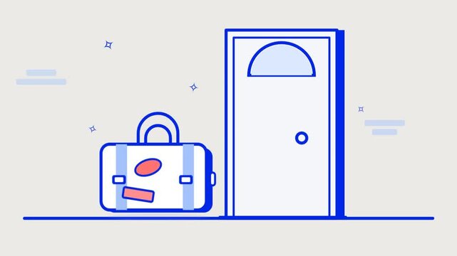 Suitcase appearing next to house door icon animation for travel concept motion clip design