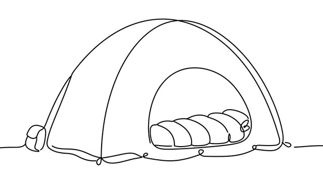 Minimalist tent illustration on white background.