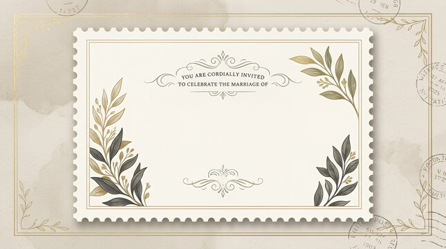 Neutral cream colored postage border with clean serrated outlines for premium invitations and formal layouts  stamp postage frame border beige cream minimal classic design perforated edge
