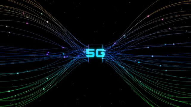 5G Network with Glowing Data Streams and High Speed Connectivity