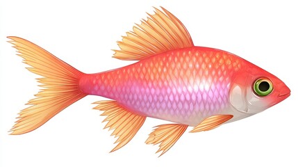 Fototapeta premium Vibrant Orange Pink Fish with Large Eye and flowing fins isolated on white background