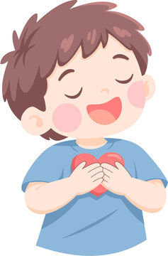 Joyful Child Holds Heart Expressing Love and Care