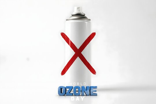 Aerosol spray can with red cross mark for ozone layer protection and environmental awareness