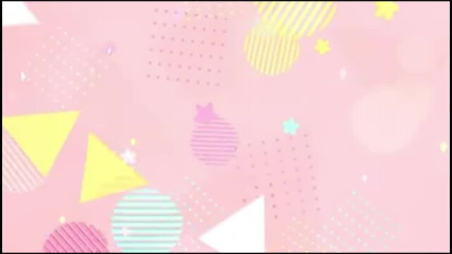 Cute Abstract Pastel Memphis Geometric Shapes Motion Animation Background with Floating Triangles and Circles