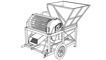 Fototapeta premium Industrial grain thresher machine white background.