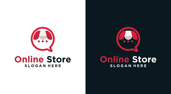 Online Store Logo Design with Speech Bubble and Dog Icon.