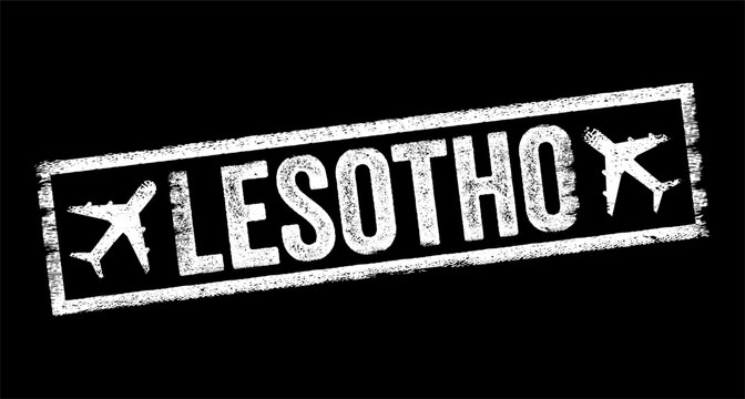 Lesotho text travel stamp with airplane icons, distressed grunge rectangular passport visa mark typography design element