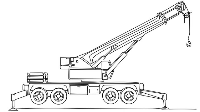 Mobile crane truck illustration white background.