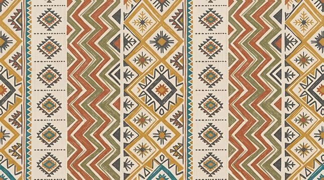 Repeated Aztec Chevron and Diamond Geometric Lines in Earthy Tones for Bohemian Textile Printing  pattern seamless background tribal geometric ethnic design native fabric textile