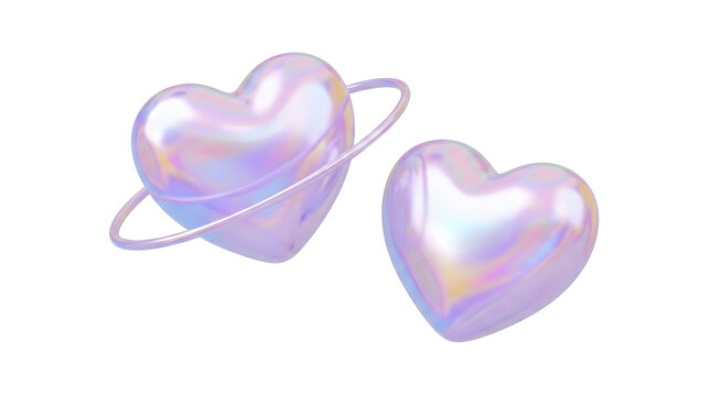  Holographic heart balloon with orbiting ring on a transparent background