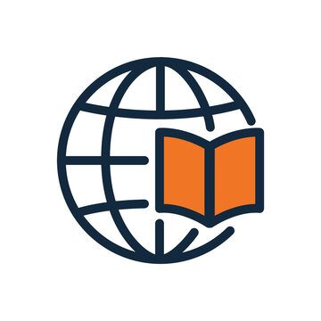 Global Education and Online Learning Open Book Globe Vector Icon