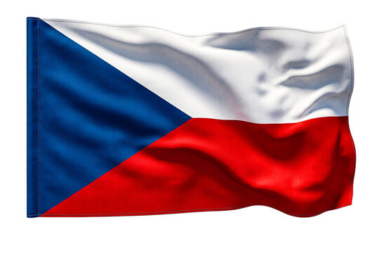 Czech republic flag waving on wind clear transparent background smooth cloth texture.