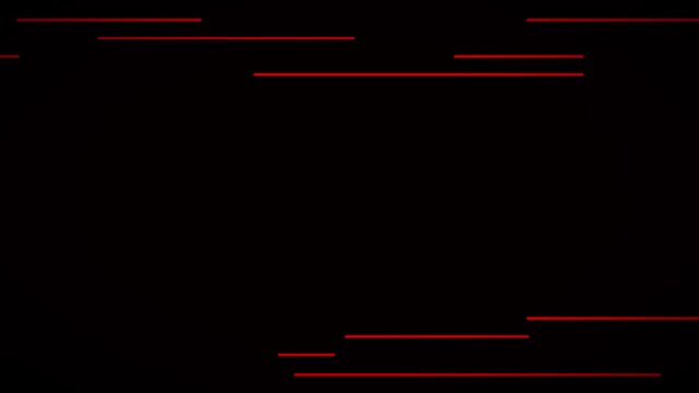 Red horizontal digital scanning lines frame dark background with dynamic motion in this glitch video animation