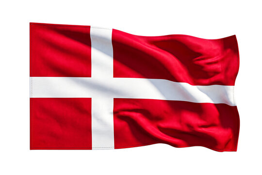 Denmark flag waving on wind clear transparent background smooth cloth texture.