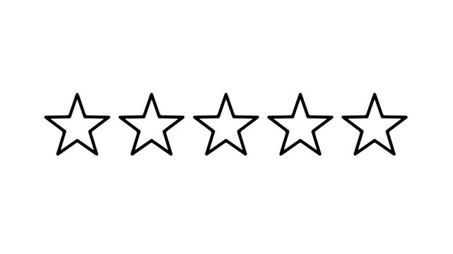 High quality animation of stylized five stars ranking. Starts with one star appearing, then four remaining stars slide out to the right. Perfect customer evaluation element with transparent alpha chan