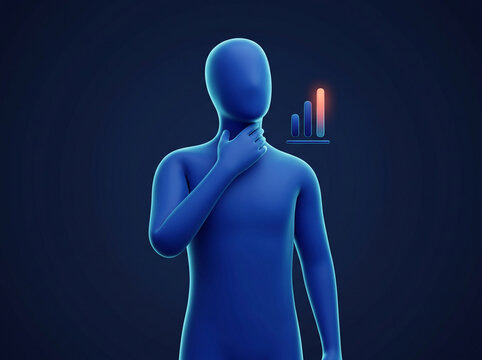 3D figure experiencing increasing throat pain symptoms