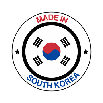 Made in South Korea Badge with Circular National Emblem. South Korea Flag Badge with Made in Korea Text