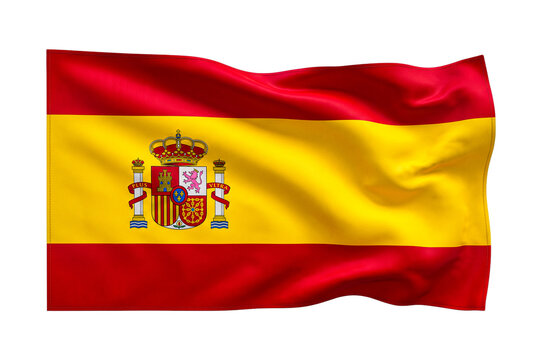 Spanish flag waving on transparent background national symbol country emblem red yellow shield.