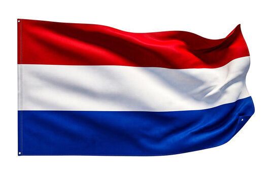 National flag of netherlands waving isolated against a transparent grid background design.
