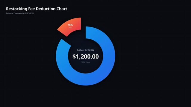 Animated restocking fee deduction chart with financial refund calculation with donut graph, for digital accounting, ecommerce revenue management, business expense tracking, fiscal analysis