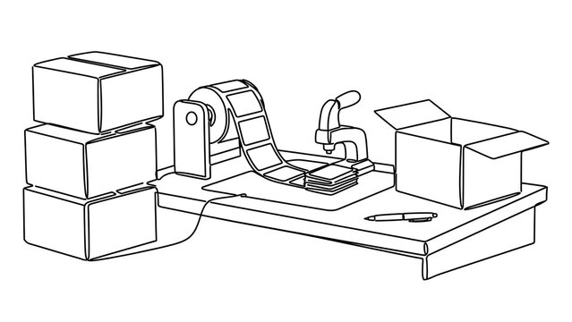 Packaging assembly line illustration white background.