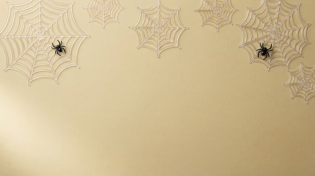Black spiders on white spider webs for Halloween background