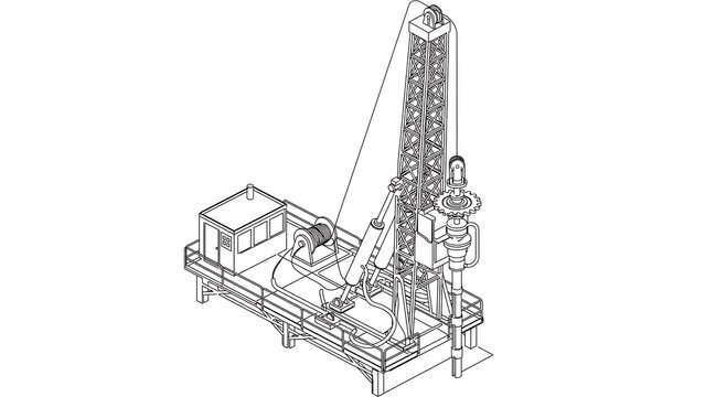 Oil drilling rig illustration on white background.