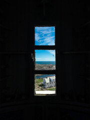 Fototapeta premium View through lighthouse windows at Lindesnes, Norway
