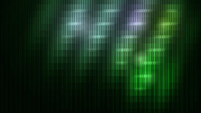 Abstract digital technology background with green and blue glowing vertical lines creates a modern looping overlay effect for screens.